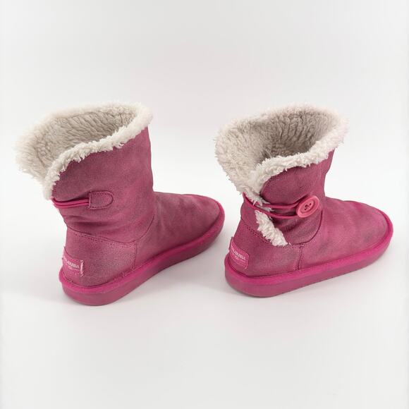 Koolaburra by UGG Girls Pink Button Short Boots Size 1 Faux Fur Lined Winter - Picture 5 of 10